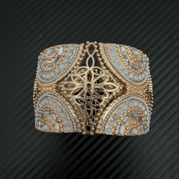 Francesca Collection, Gold Tone Open Work Design Stretch Bracelet 1 1/2” Wide - Picture 5 of 5